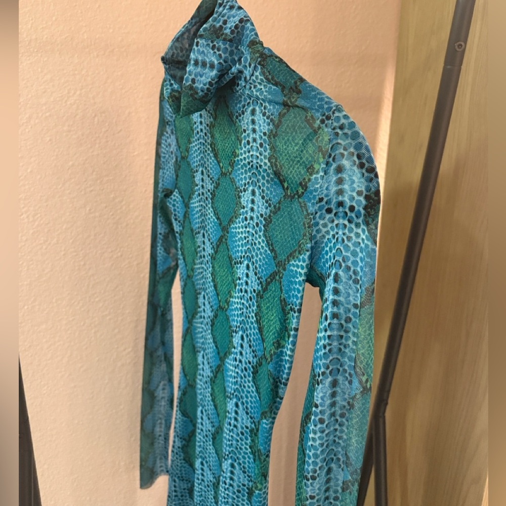 Afrm Green, Blue, Teal Python Mesh Sheer Dress Xx… - image 5